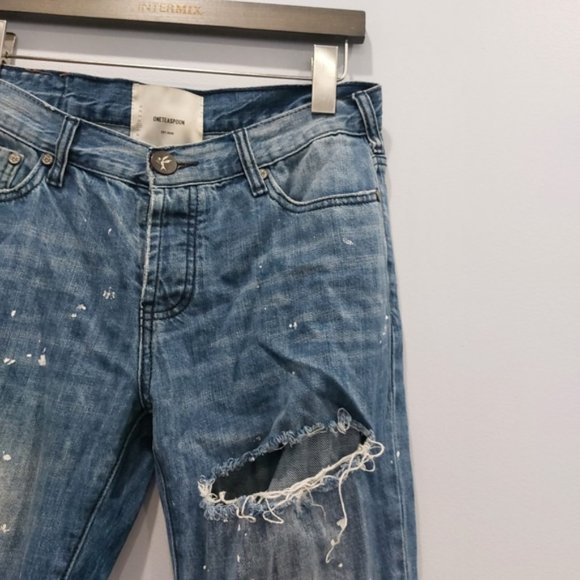 One Teaspoon Awesome Baggies Ripped Distressed Paint Splatter Jeans Size 26 - Picture 2 of 8